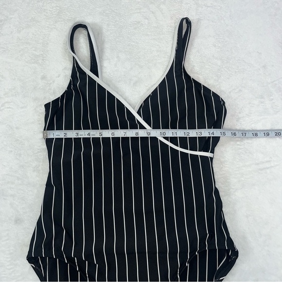 Vtg Cole of California One Piece Swimsuit Sz 16 Vertical Striped Black Pin Up - Picture 10 of 11
